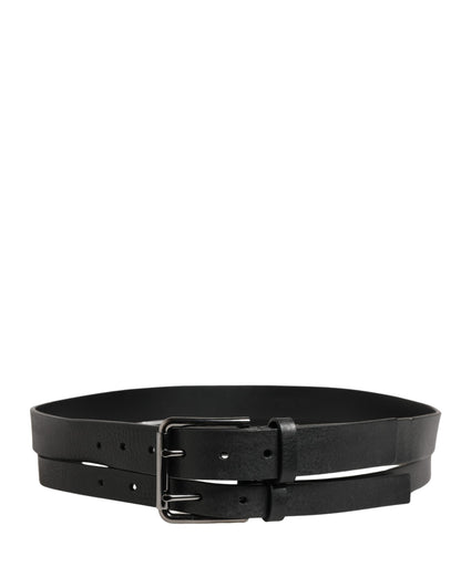 Dolce & Gabbana Black Double Strap Leather Silver Buckle Belt