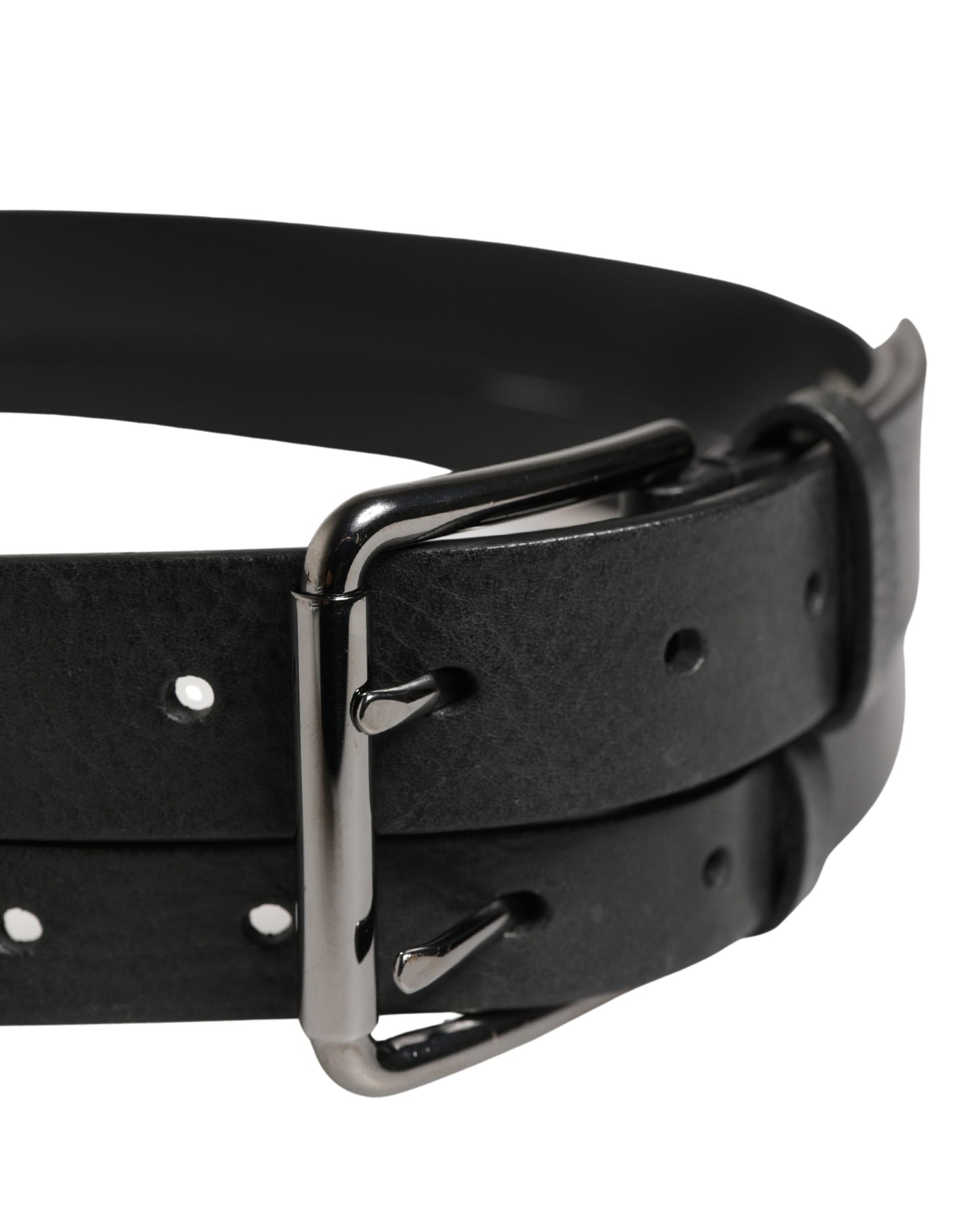 Dolce & Gabbana Black Double Strap Leather Silver Buckle Belt