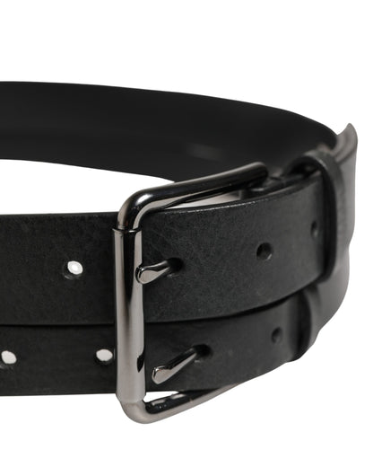 Dolce & Gabbana Black Double Strap Leather Silver Buckle Belt