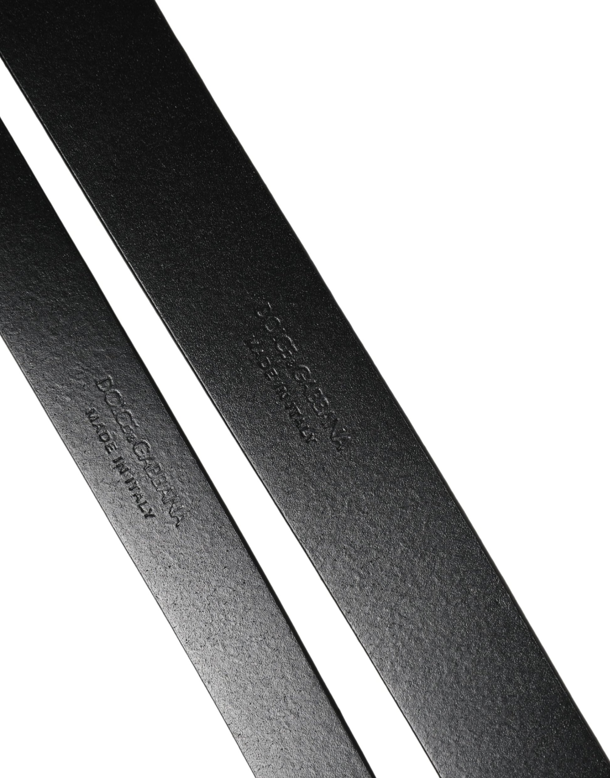 Dolce & Gabbana Black Double Strap Leather Silver Buckle Belt