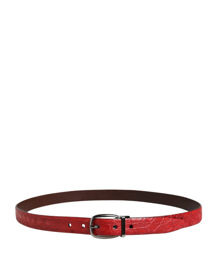 Dolce & Gabbana Men Red Exotic Leather Metal Buckle Belt - check