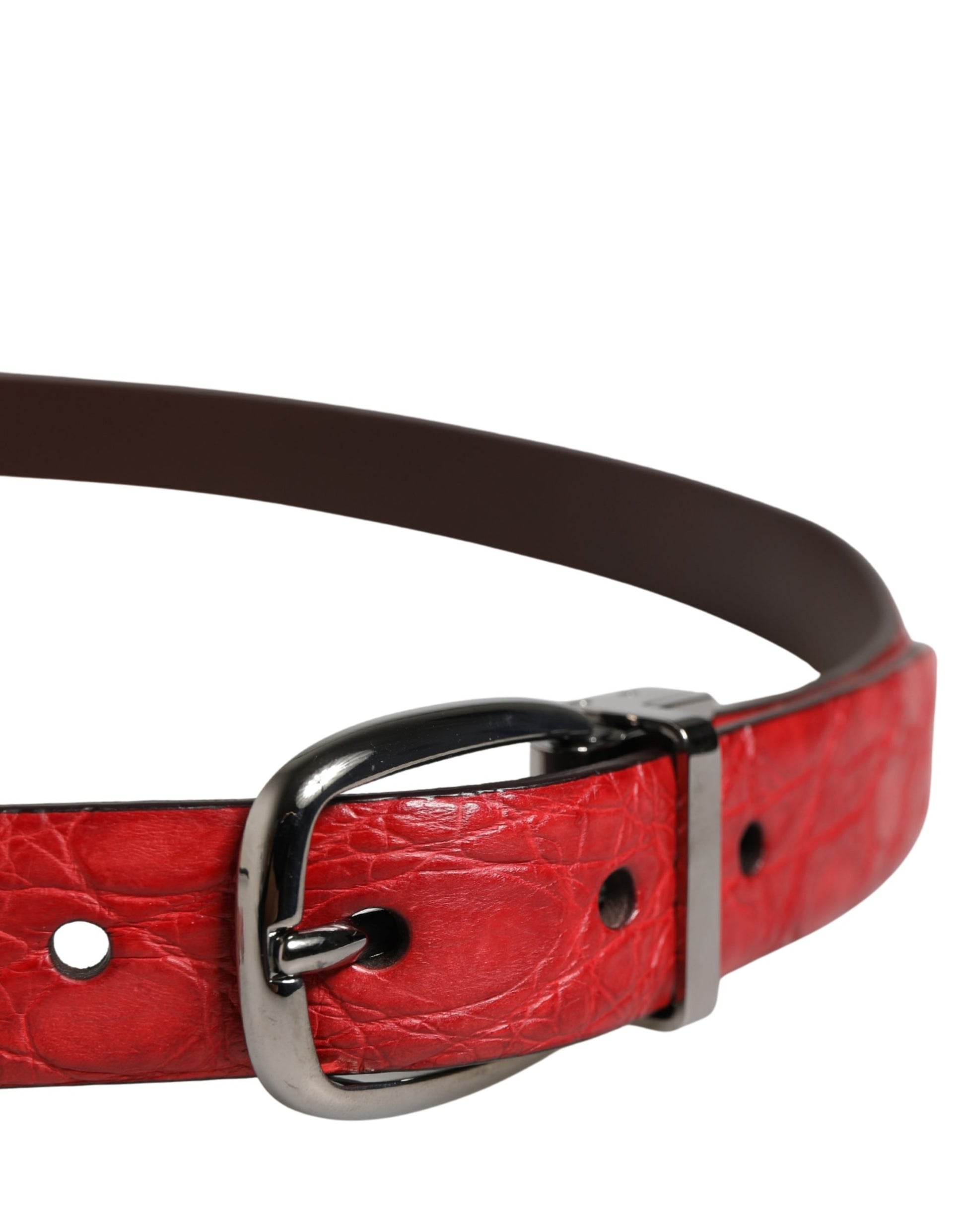 Dolce & Gabbana Men Red Exotic Leather Metal Buckle Belt - check