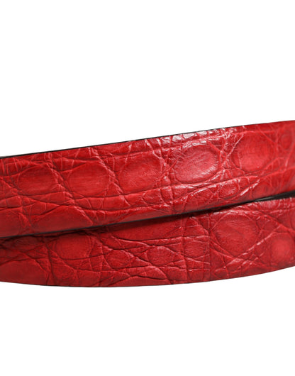 Dolce & Gabbana Men Red Exotic Leather Metal Buckle Belt - check