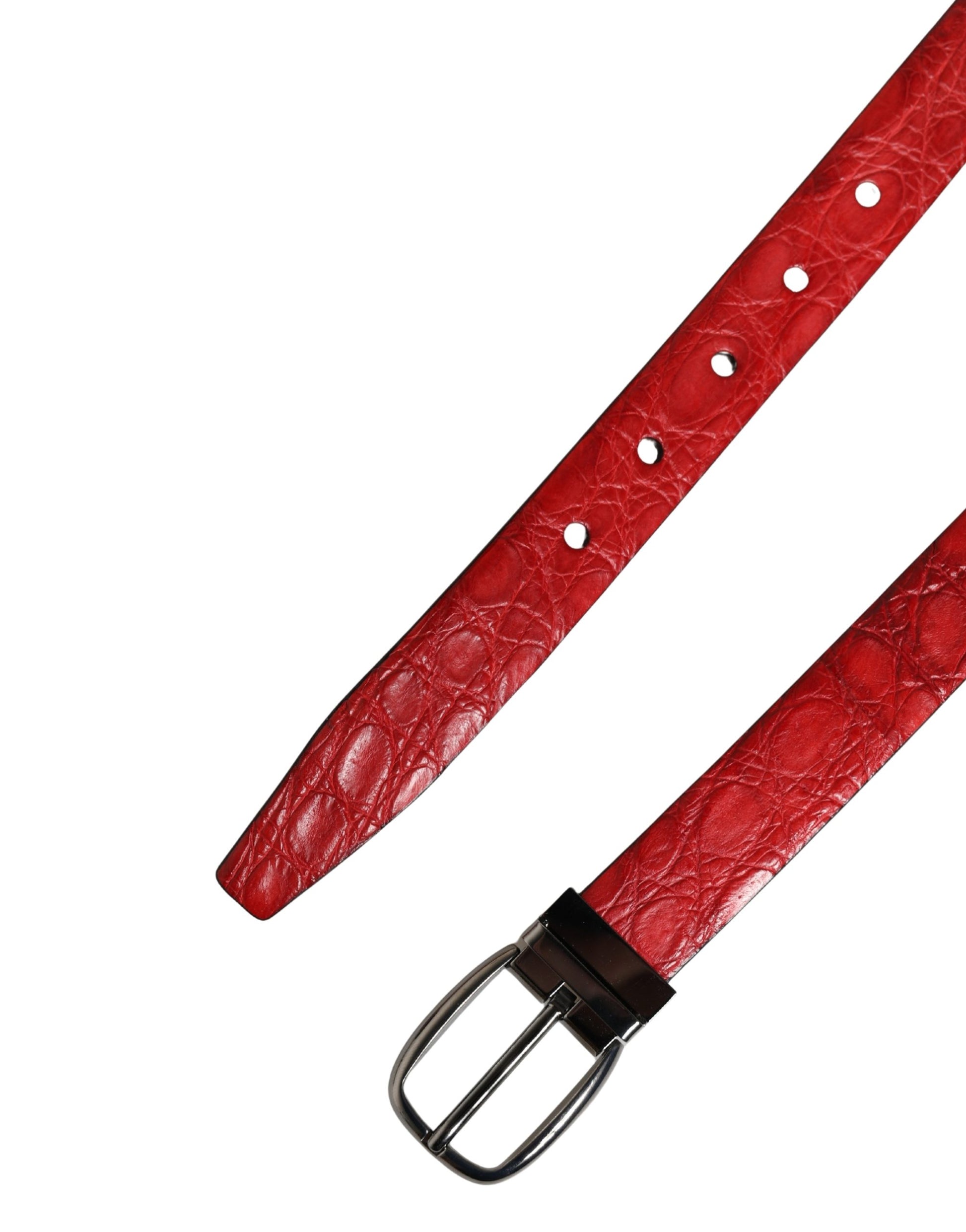 Dolce & Gabbana Men Red Exotic Leather Metal Buckle Belt - check