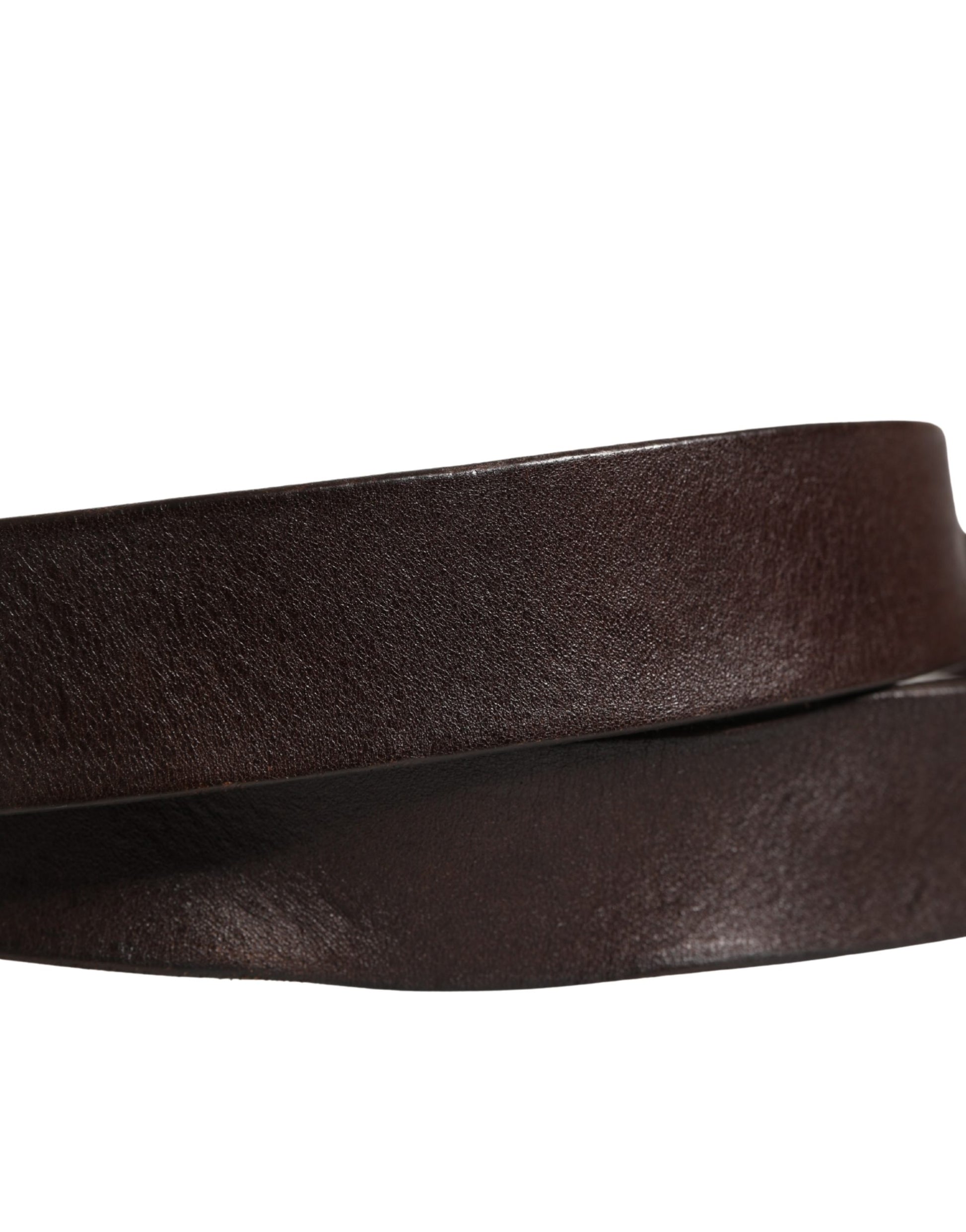 Dolce & Gabbana Men Brown Calf Leather Logo Metal Buckle Belt