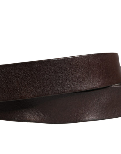 Dolce & Gabbana Men Brown Calf Leather Logo Metal Buckle Belt