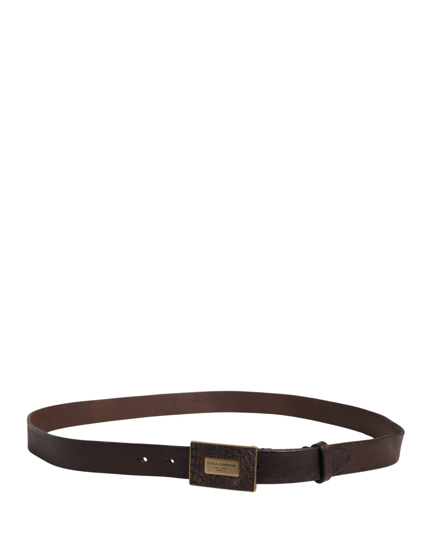 Dolce & Gabbana Men Brown Calf Leather Logo Metal Buckle Belt