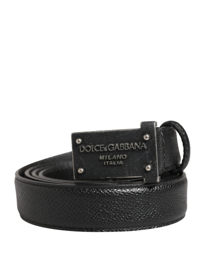 Dolce & Gabbana Men Black Calf Leather Logo Metal Buckle Belt