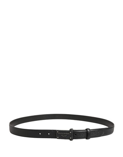 Dolce & Gabbana Men Black Calf Leather Logo Metal Buckle Belt