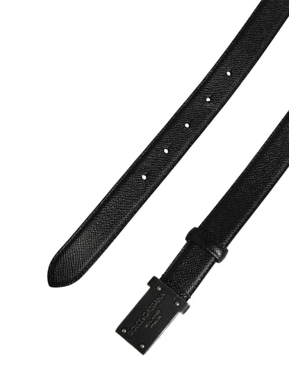 Dolce & Gabbana Men Black Calf Leather Logo Metal Buckle Belt
