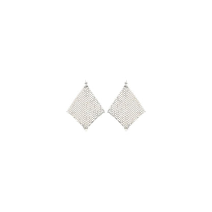 Rabanne Silver Brass Earrings - Pixel Chainmail Design
