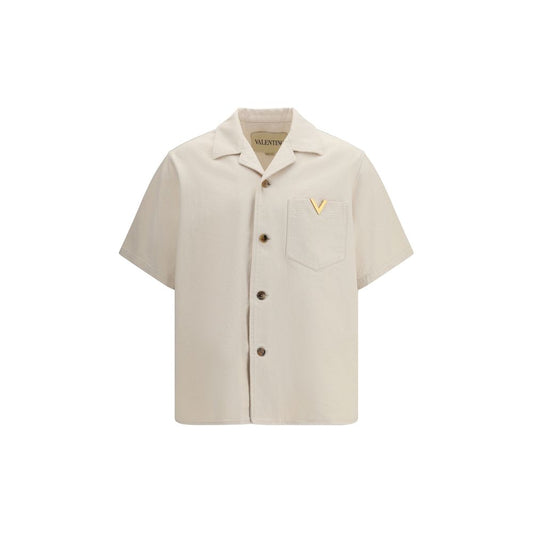 Valentino Beige Denim Shirt - Signature Vlogo Bowling Shirt