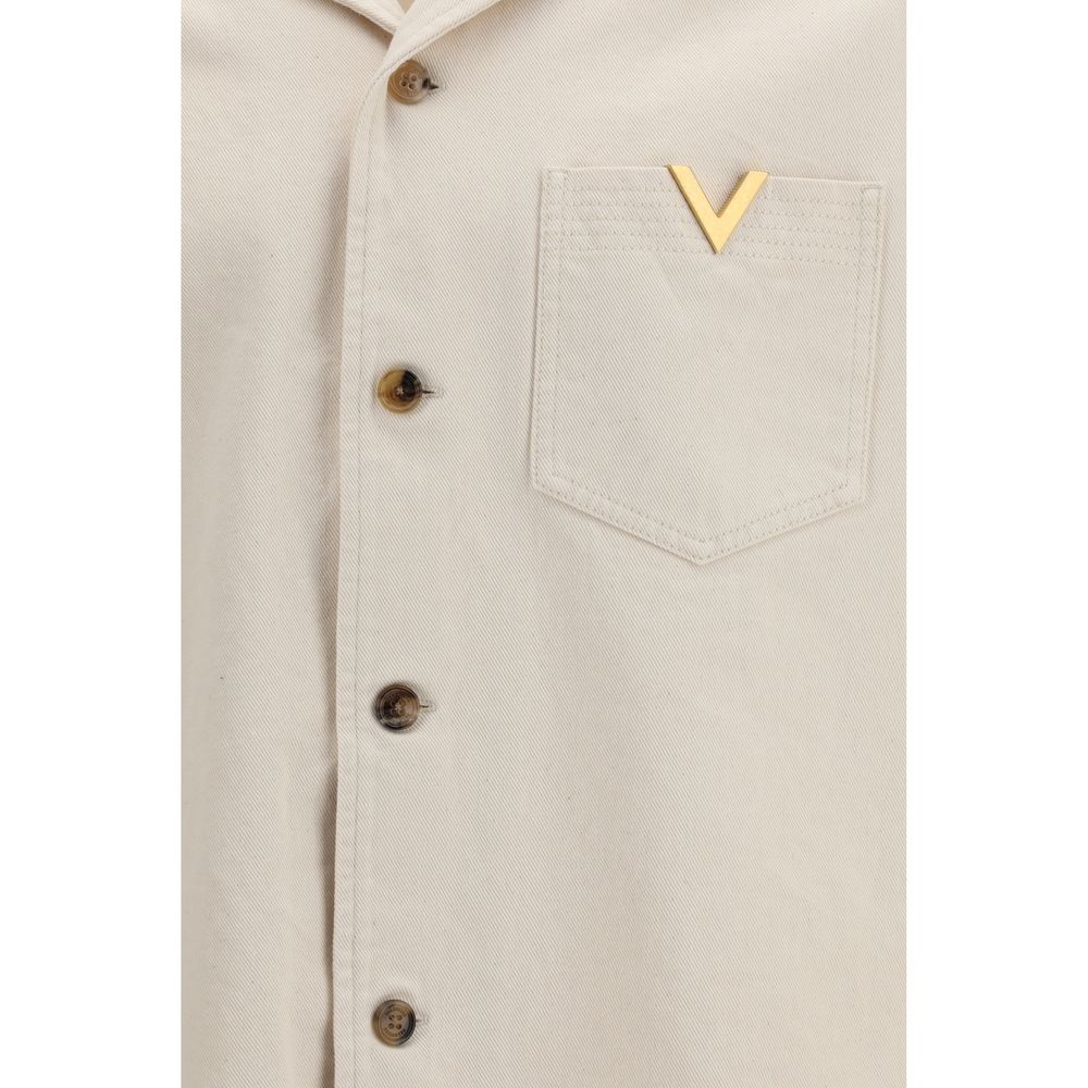 Valentino Beige Denim Shirt - Signature Vlogo Bowling Shirt