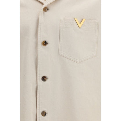 Valentino Beige Denim Shirt - Signature Vlogo Bowling Shirt