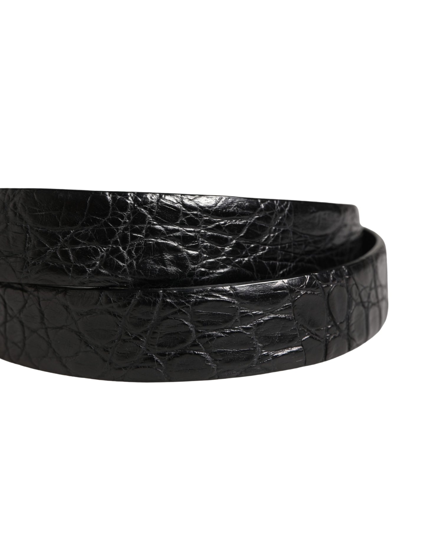 Dolce & Gabbana Men Black Exotic Leather Metal Buckle Belt