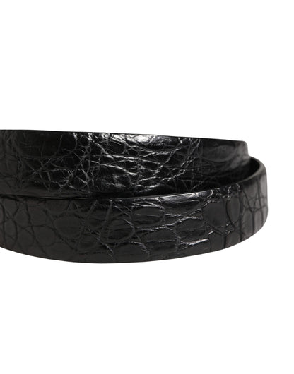 Dolce & Gabbana Men Black Exotic Leather Metal Buckle Belt