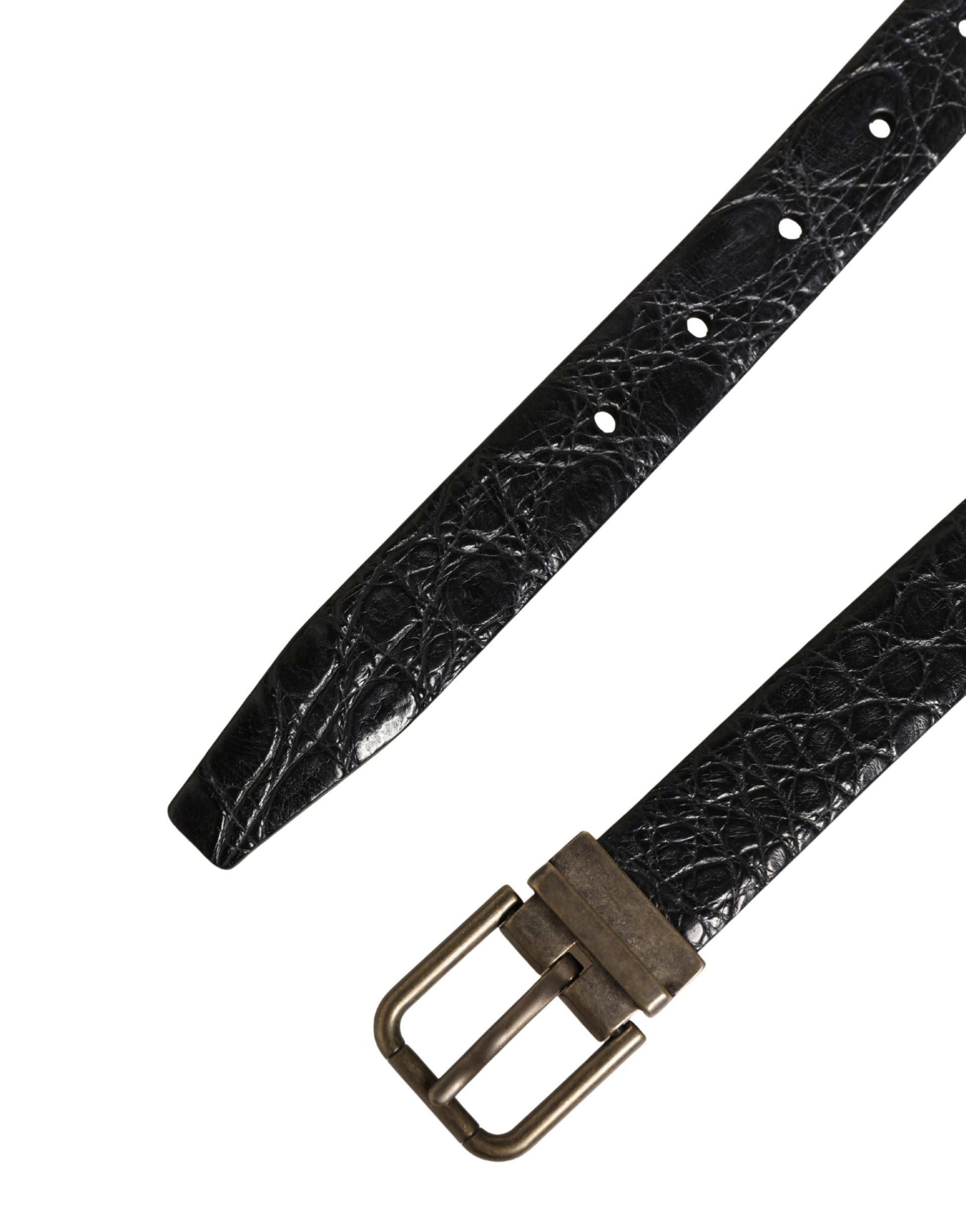 Dolce & Gabbana Men Black Exotic Leather Metal Buckle Belt