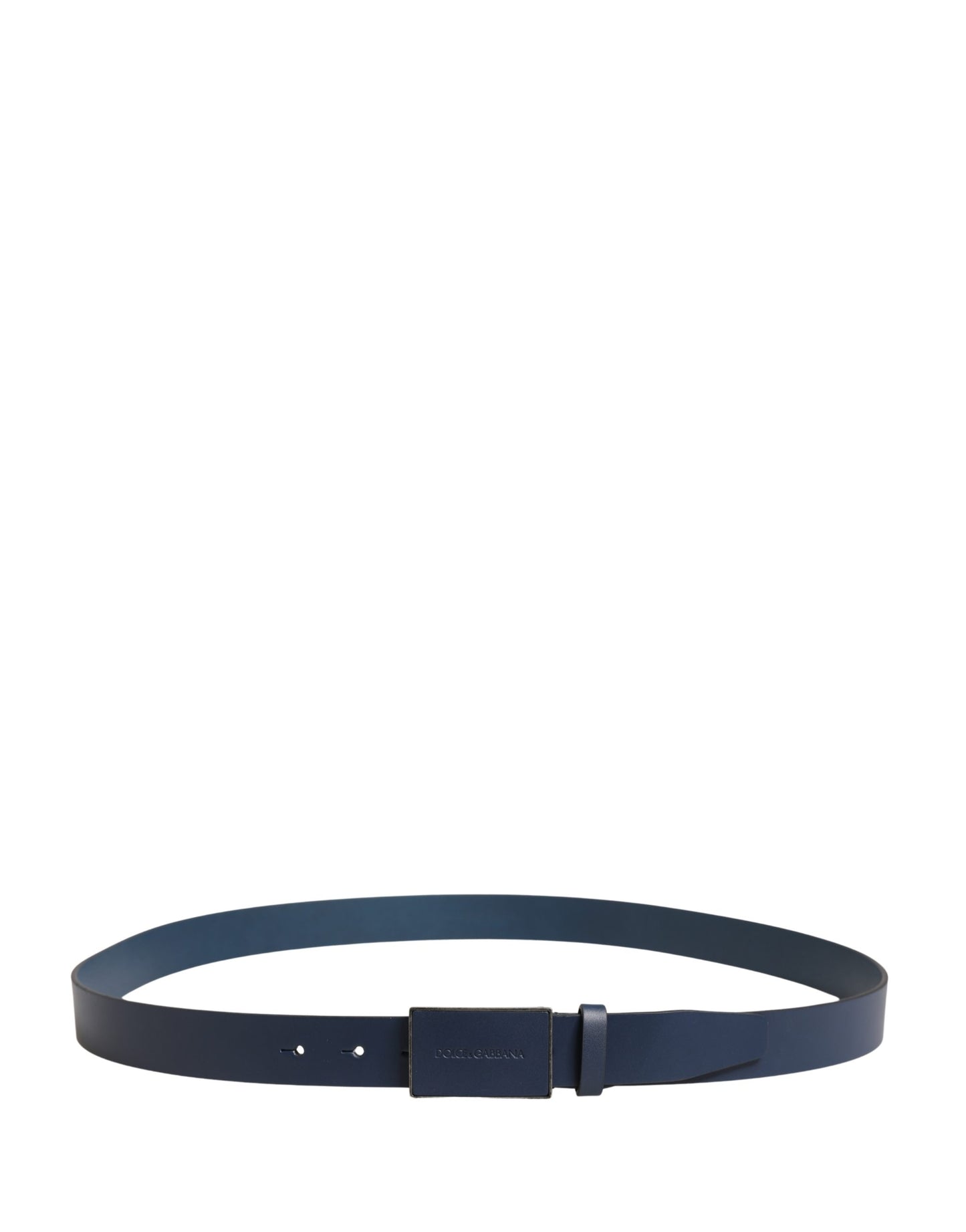 Dolce & Gabbana Blue Calfskin Leather Logo Metal Buckle Belt - check