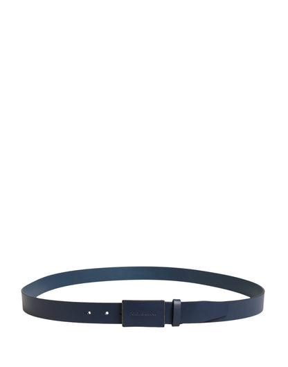 Dolce & Gabbana Blue Calfskin Leather Logo Metal Buckle Belt - check