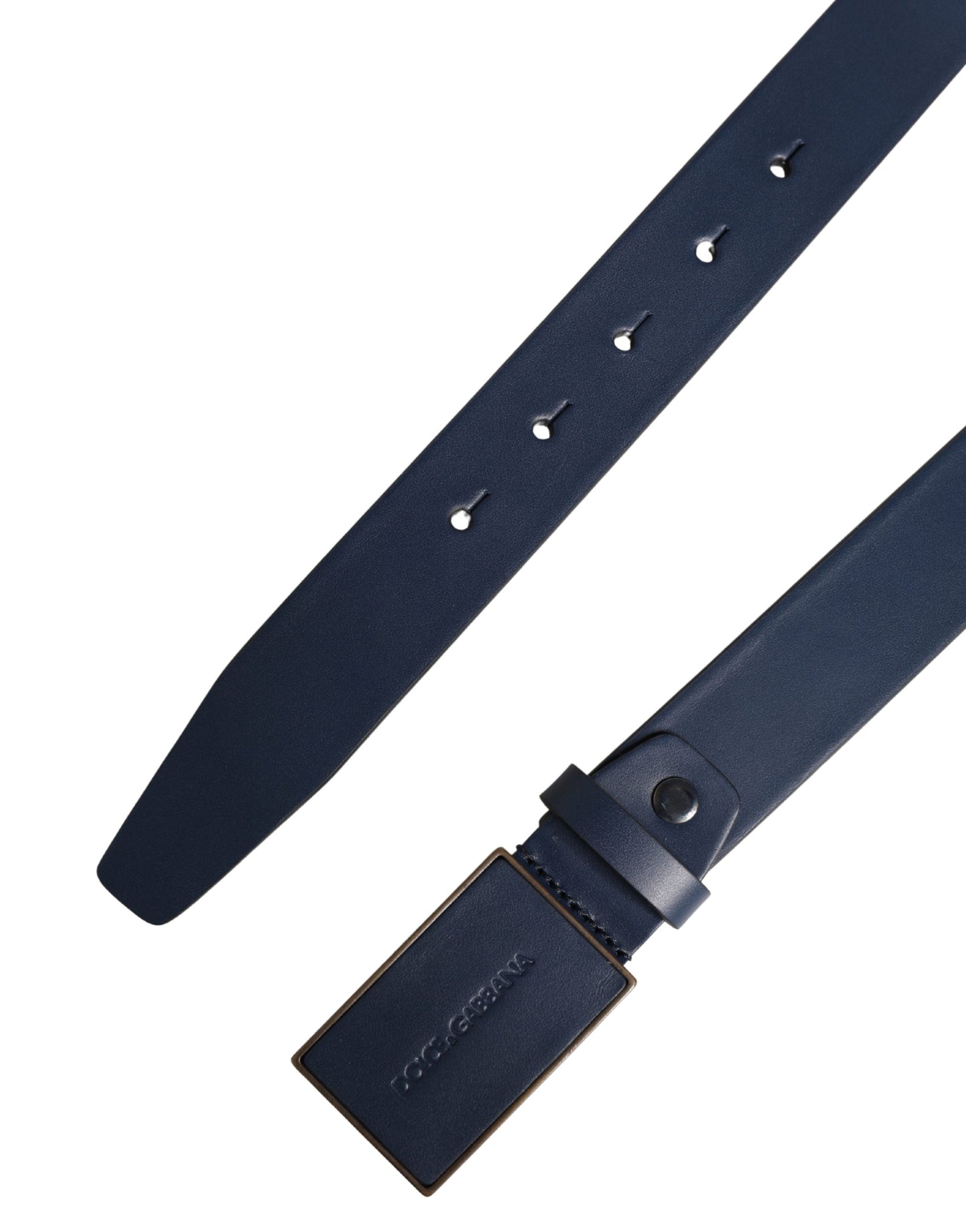 Dolce & Gabbana Blue Calfskin Leather Logo Metal Buckle Belt - check