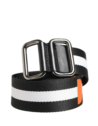 Dolce & Gabbana Men Black White Nylon Logo Metal Buckle Belt