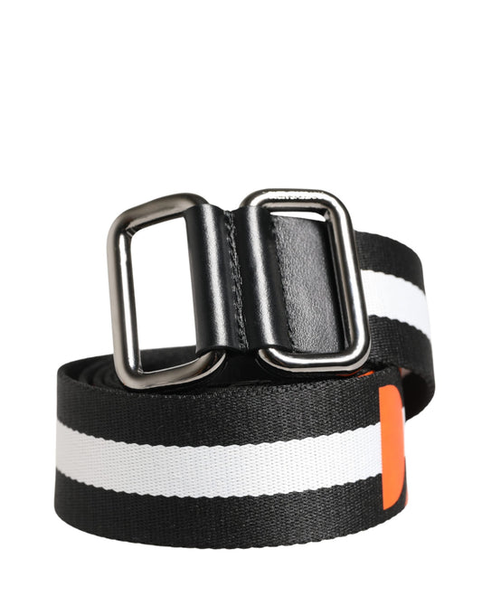 Dolce & Gabbana Men Black White Nylon Logo Metal Buckle Belt