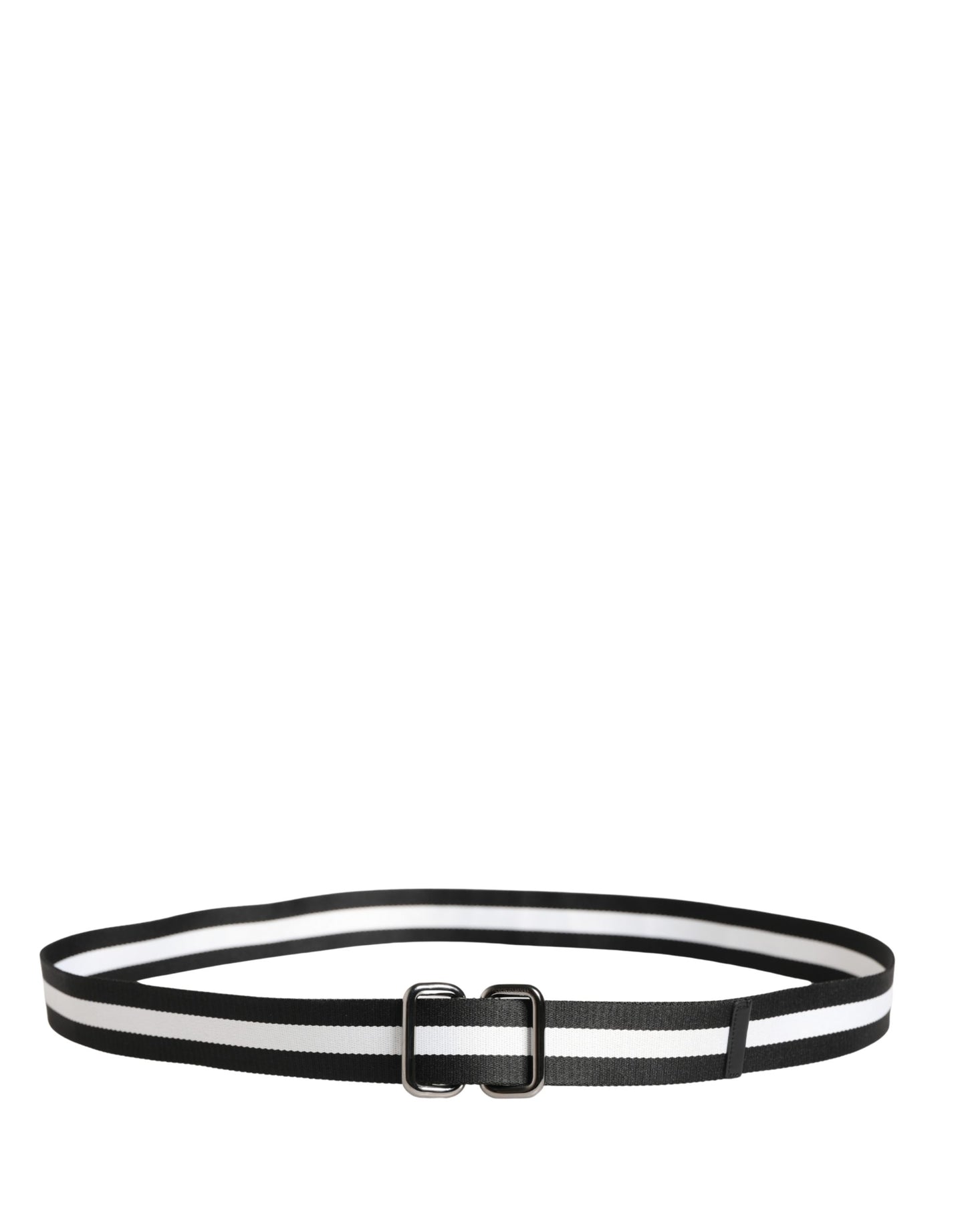 Dolce & Gabbana Men Black White Nylon Logo Metal Buckle Belt