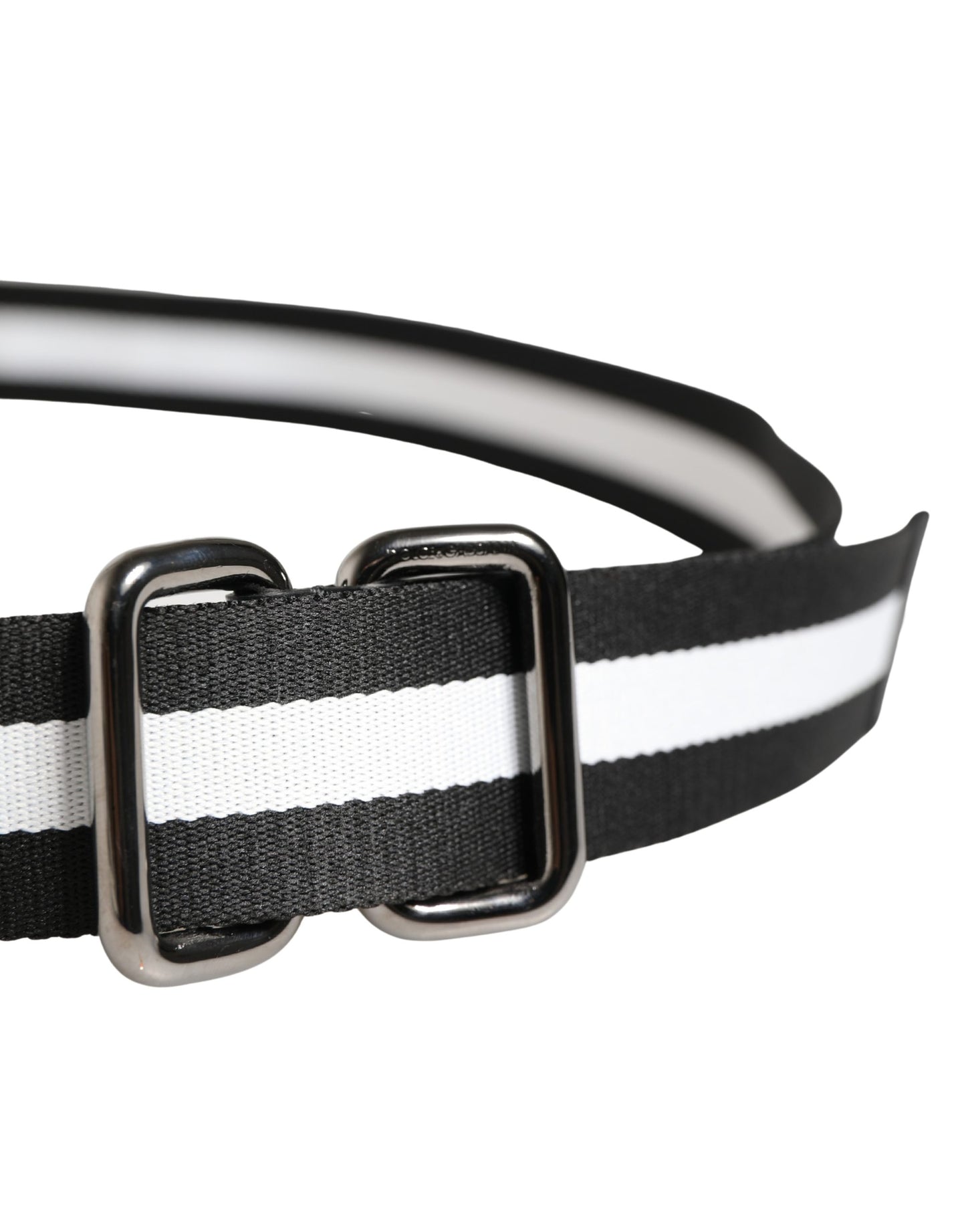 Dolce & Gabbana Men Black White Nylon Logo Metal Buckle Belt