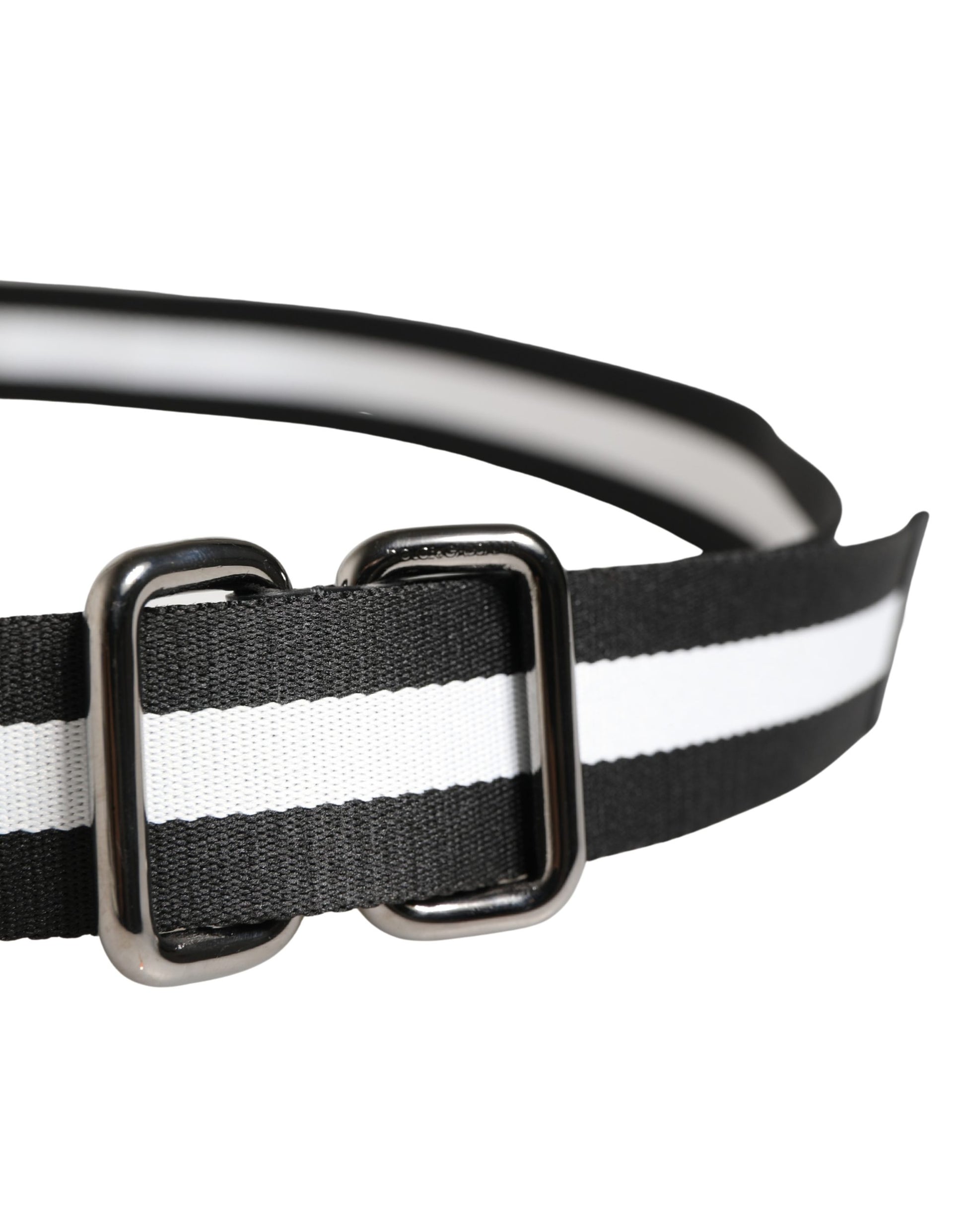 Dolce & Gabbana Men Black White Nylon Logo Metal Buckle Belt