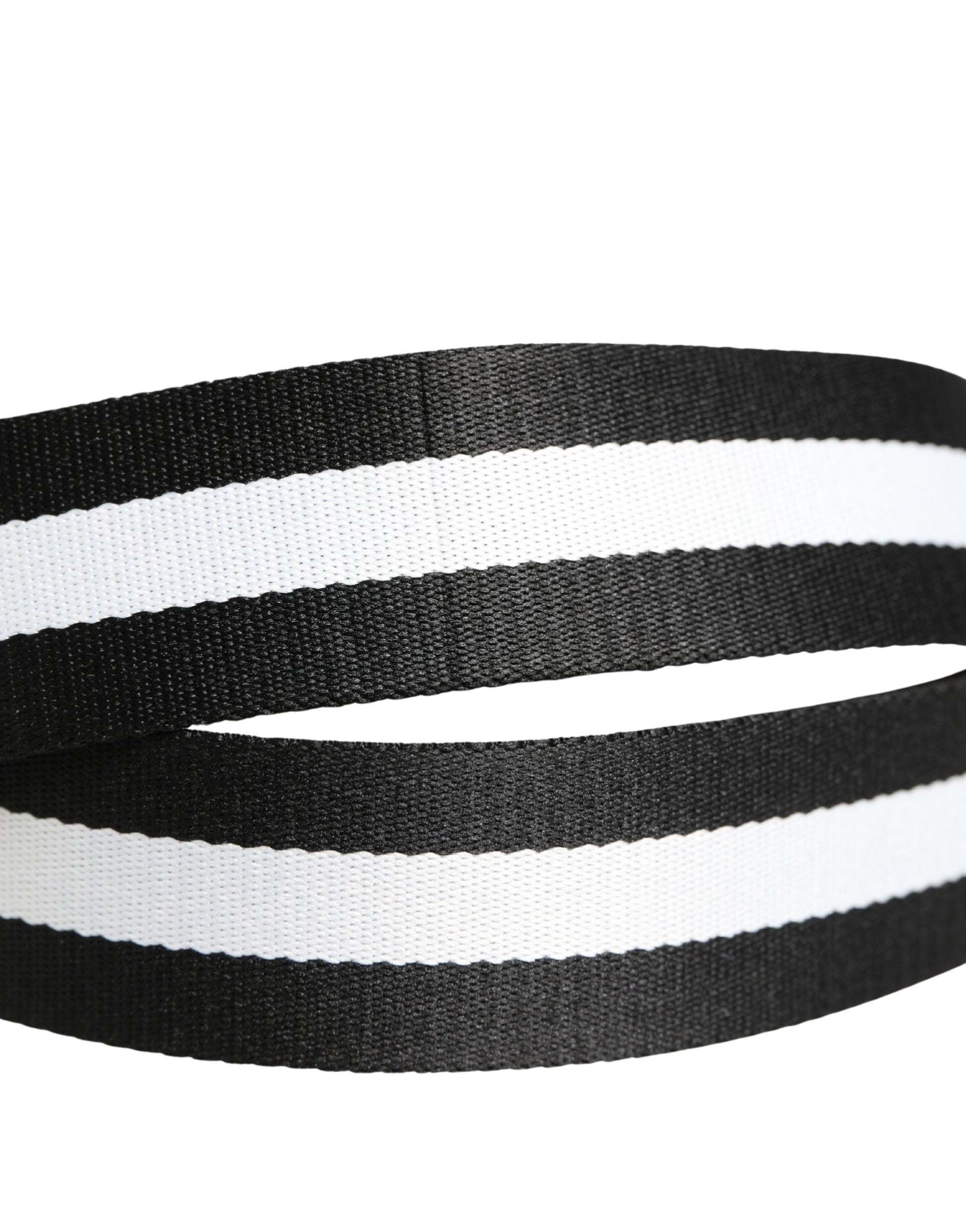Dolce & Gabbana Men Black White Nylon Logo Metal Buckle Belt
