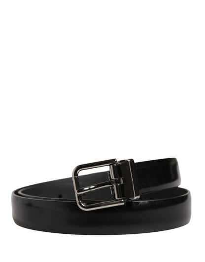 Dolce & Gabbana Men Black Leather Classic Metal Buckle Belt