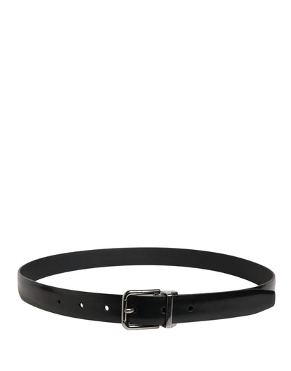 Dolce & Gabbana Men Black Leather Classic Metal Buckle Belt