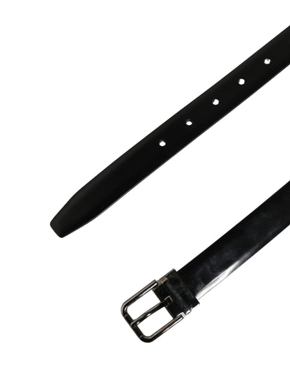 Dolce & Gabbana Men Black Leather Classic Metal Buckle Belt