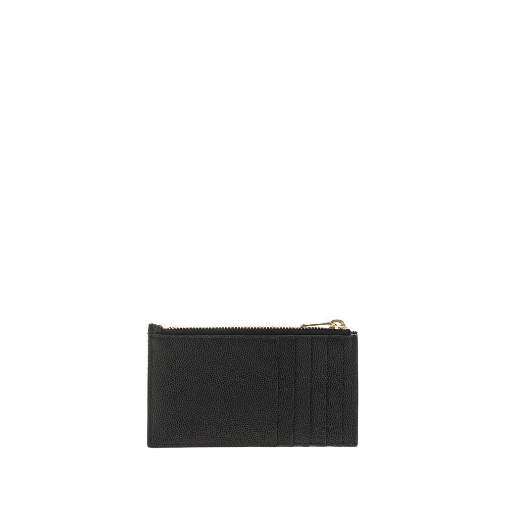 Saint Laurent Black Calf Leather Cassandre Matelassé Fragments Zipped Card Case Holder