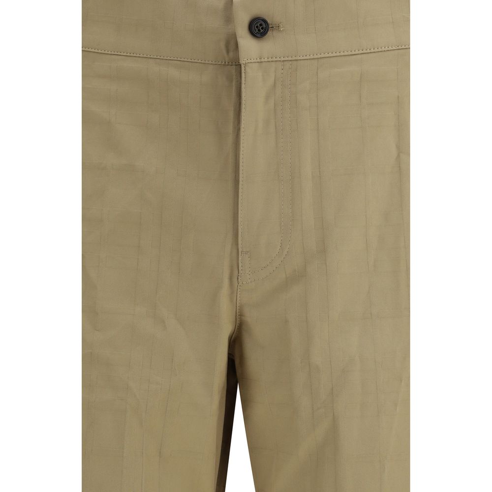 Burberry Beige Cotton Textured Check Pants for Men