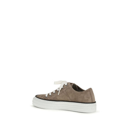 Brunello Cucinelli Beige Suede Monili-Embellished Sneakers