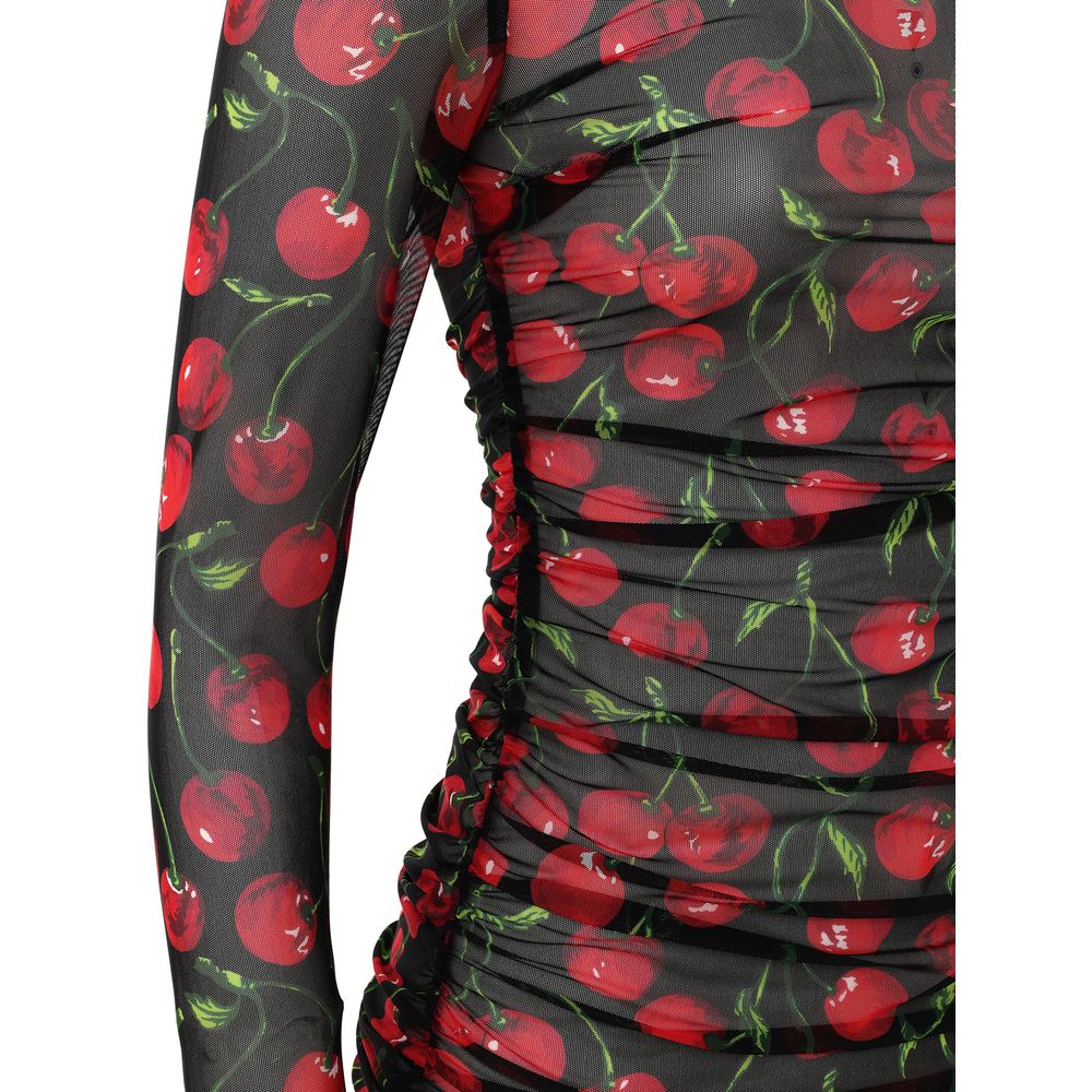 Dolce & Gabbana Black & Red Cherry Long Sleeved Mesh Top