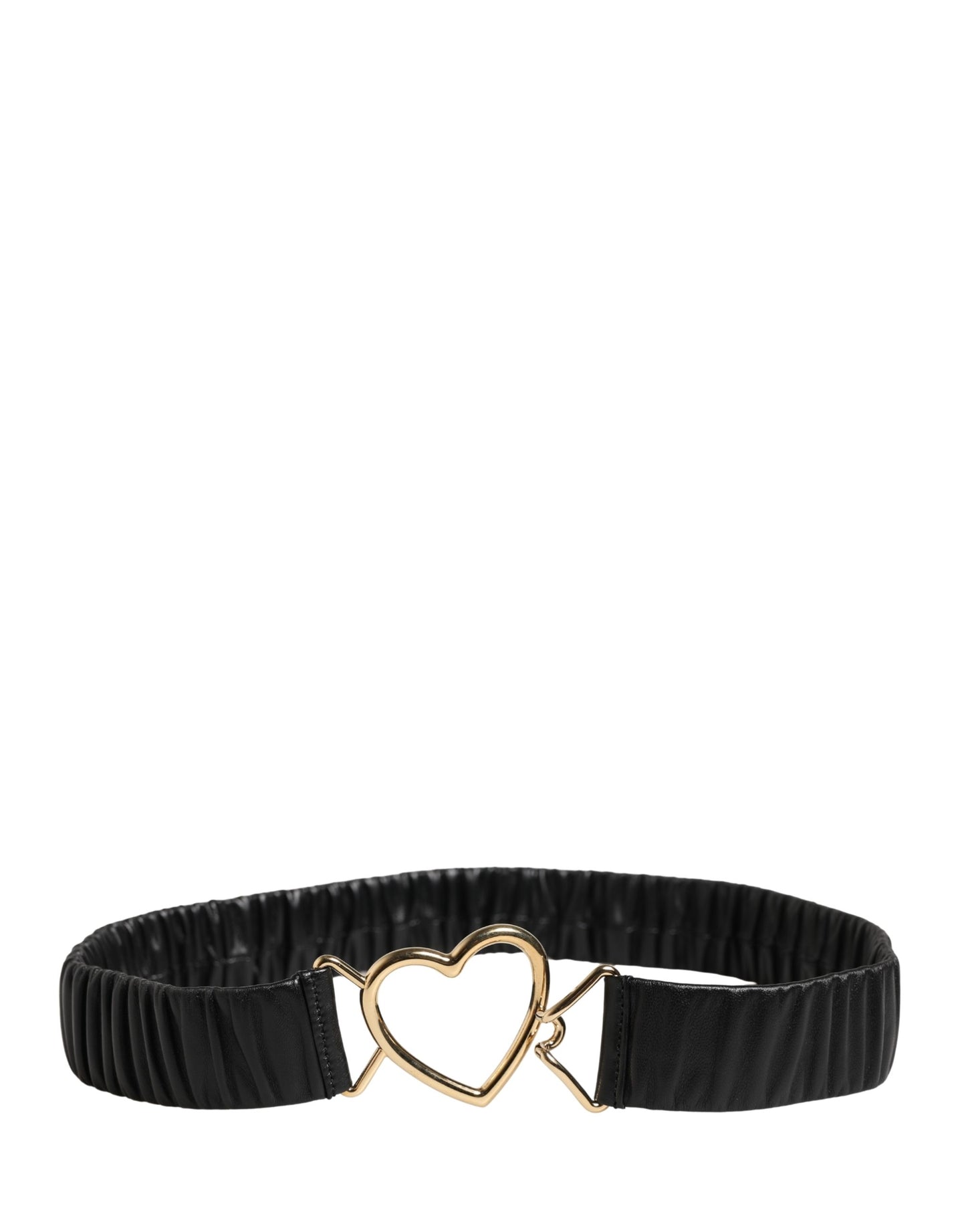 Dolce & Gabbana Black Ruched Leather Gold Heart Metal Buckle Belt