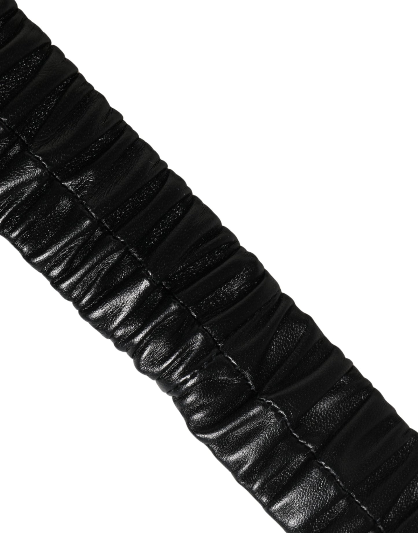 Dolce & Gabbana Black Ruched Leather Gold Heart Metal Buckle Belt