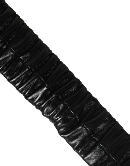 Dolce & Gabbana Black Ruched Leather Gold Heart Metal Buckle Belt