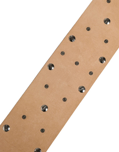 Dolce & Gabbana Silver Leather Studded Crystal Metal Buckle Belt