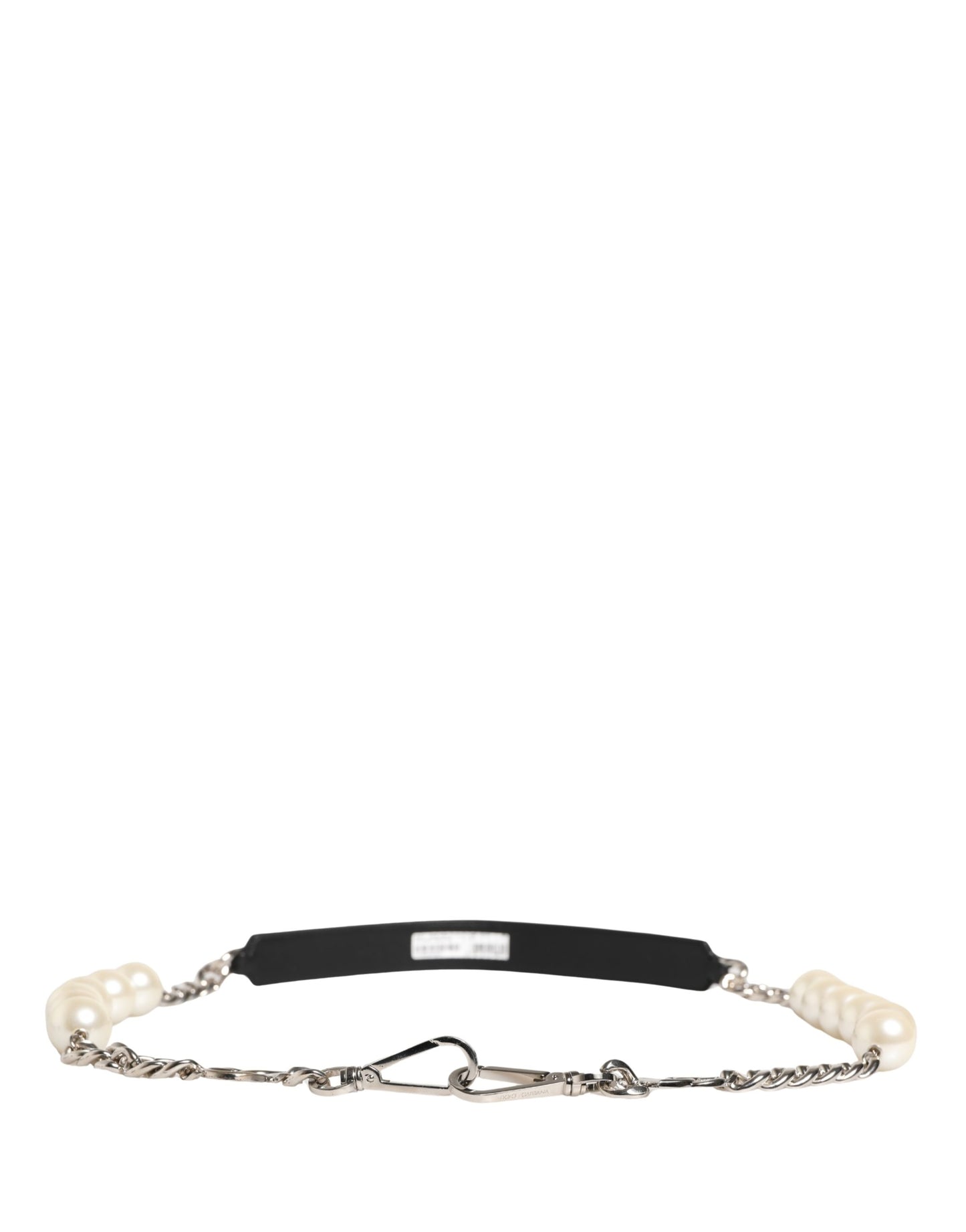 Dolce & Gabbana Black Leather and Silver-Tone Shoulder Strap Accessory