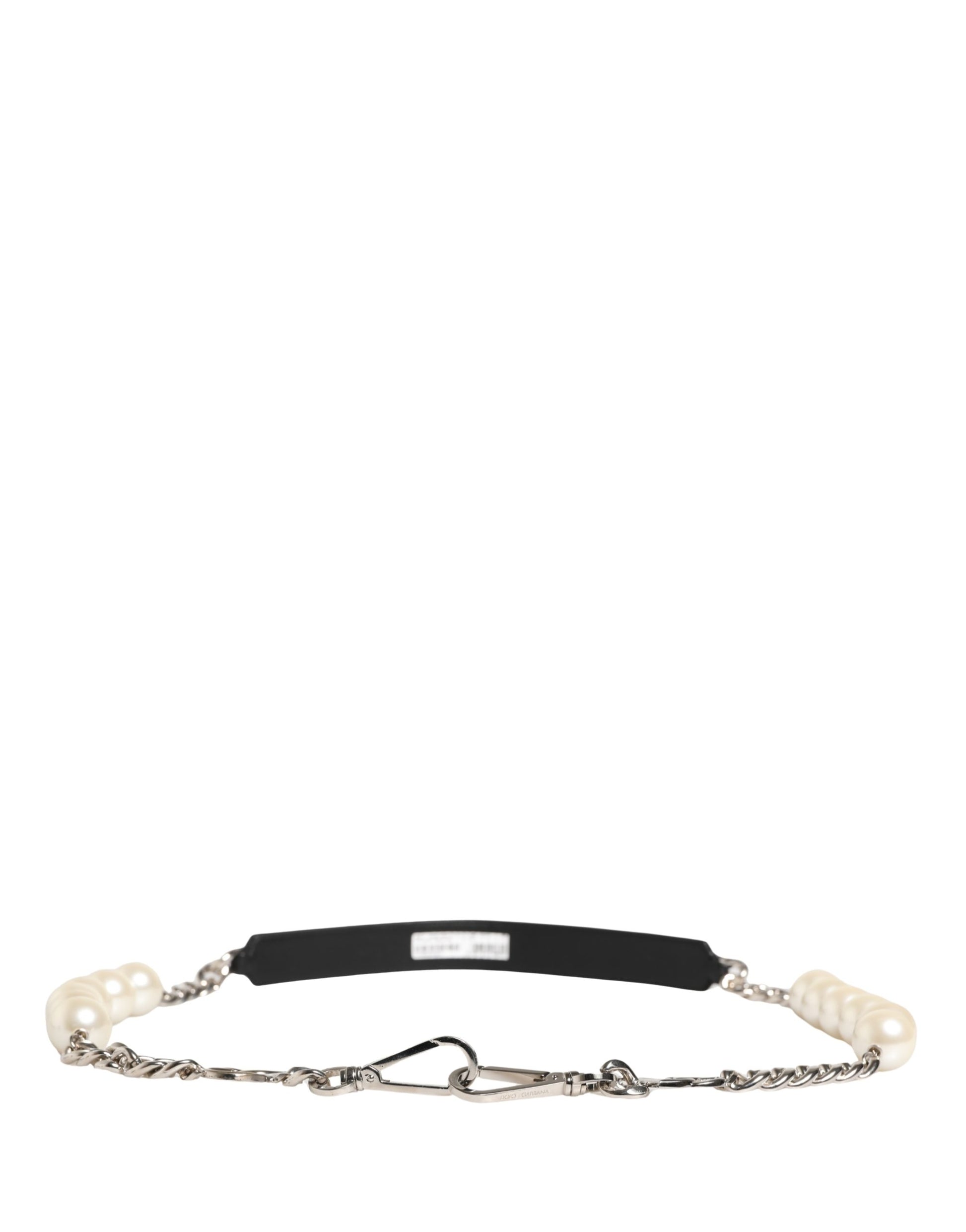 Dolce & Gabbana Black Leather and Silver-Tone Shoulder Strap Accessory