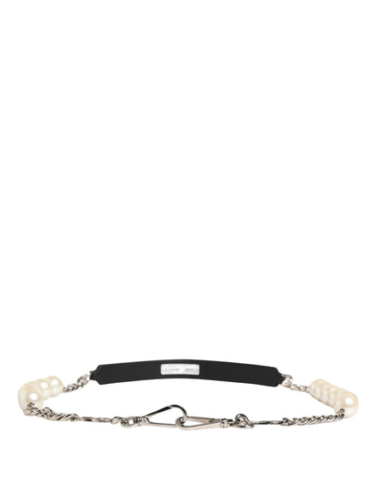 Dolce & Gabbana Black Leather and Silver-Tone Shoulder Strap Accessory