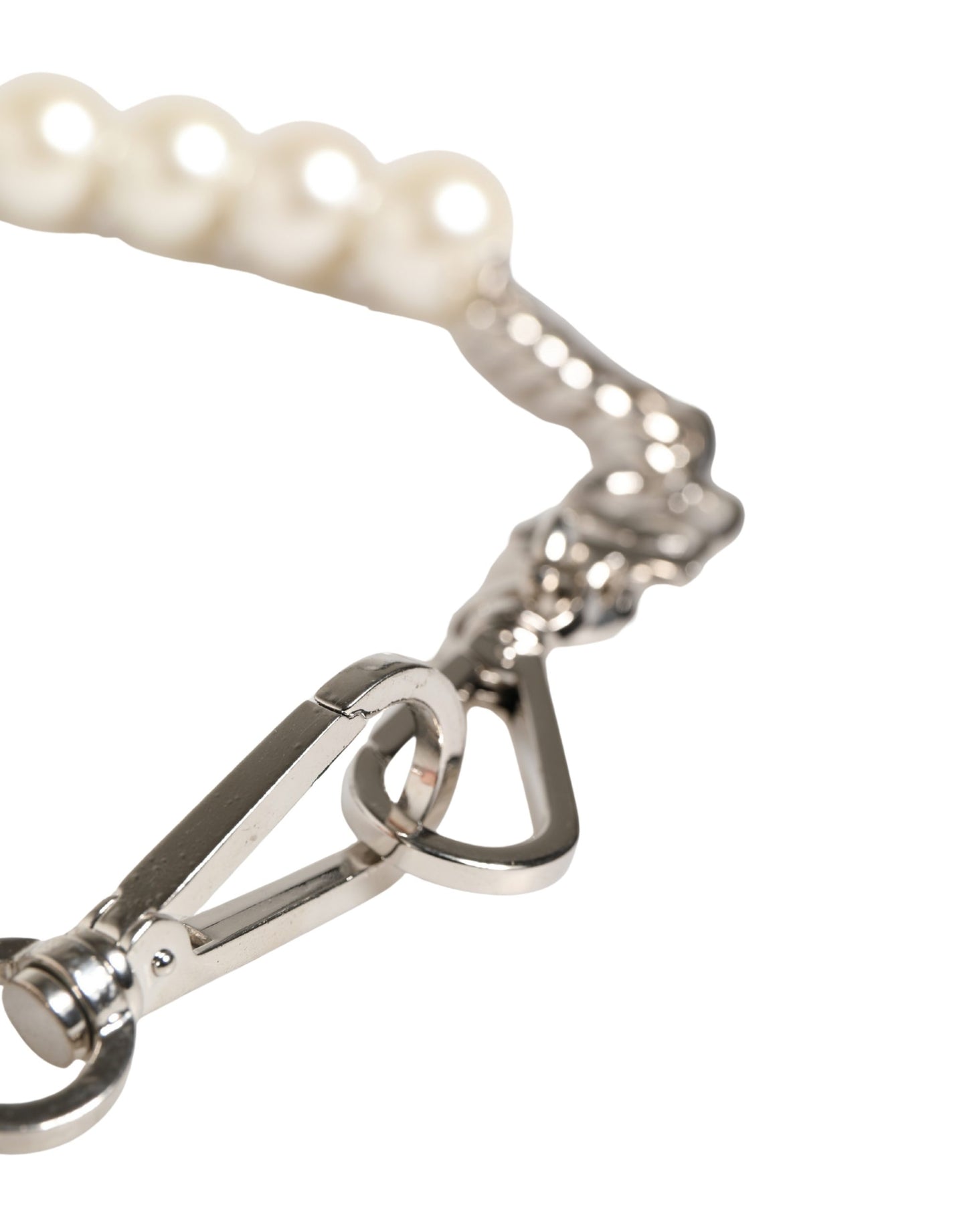 Dolce & Gabbana Black Leather and Silver-Tone Shoulder Strap Accessory
