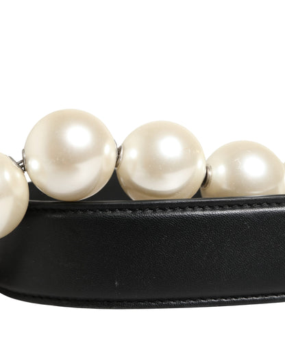 Dolce & Gabbana Black Leather and Silver-Tone Shoulder Strap Accessory