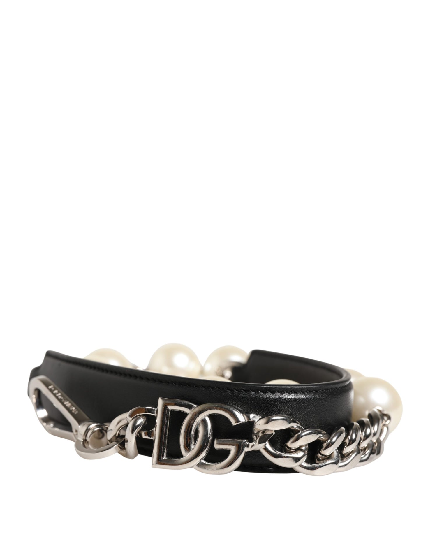 Dolce & Gabbana Black Leather and Silver-Tone Shoulder Strap Accessory
