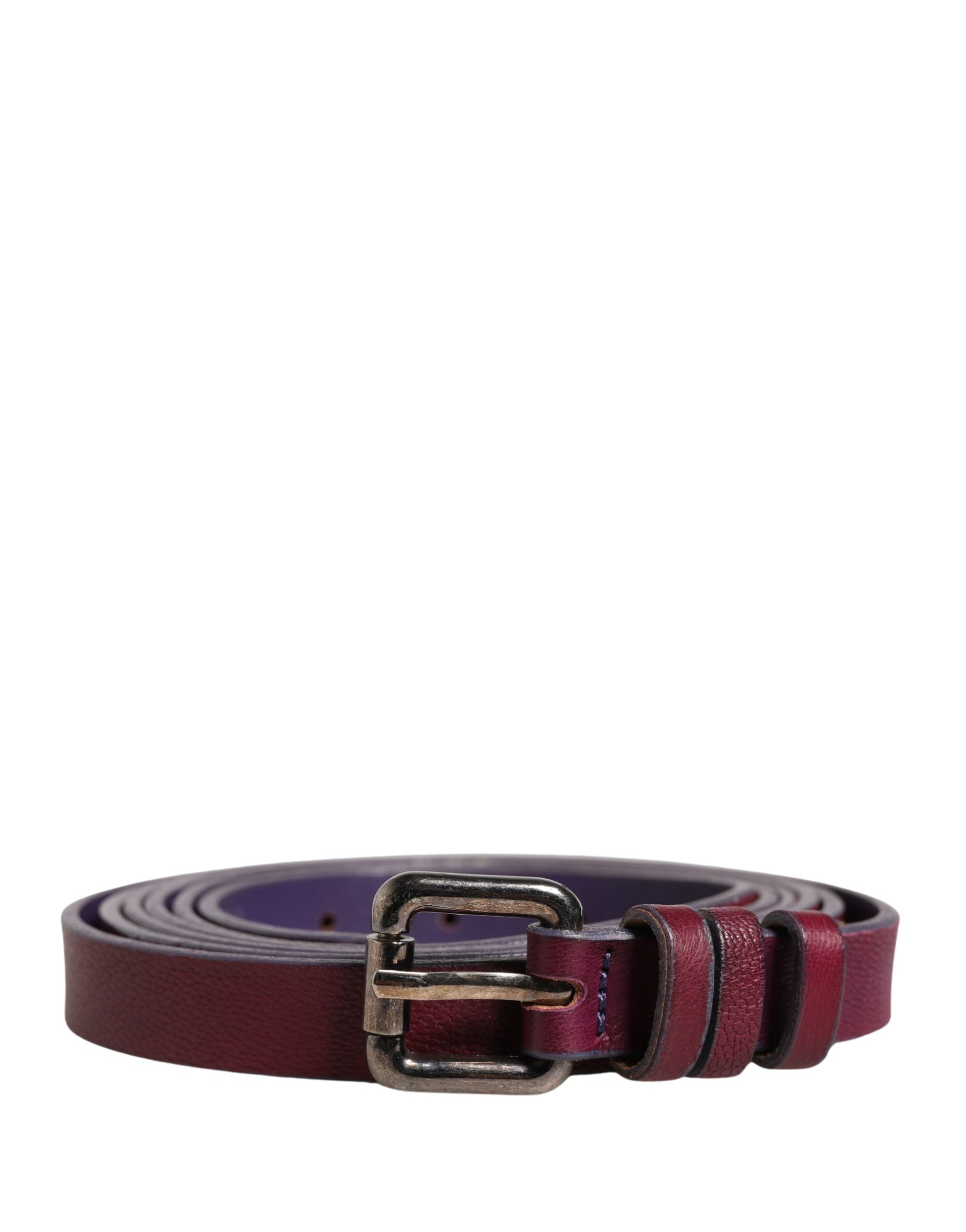 GF Ferre Maroon Leather Silver Metal Buckle Waist Women Belt - check