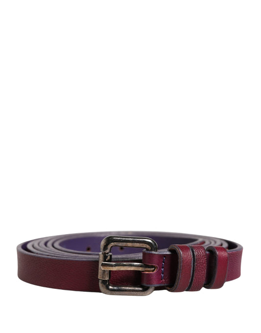 GF Ferre Maroon Leather Silver Metal Buckle Waist Women Belt - check