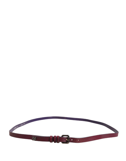 GF Ferre Maroon Leather Silver Metal Buckle Waist Women Belt - check